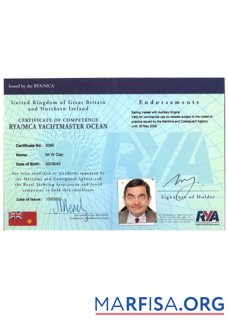 Realistic United Kingdom certificate of competence example